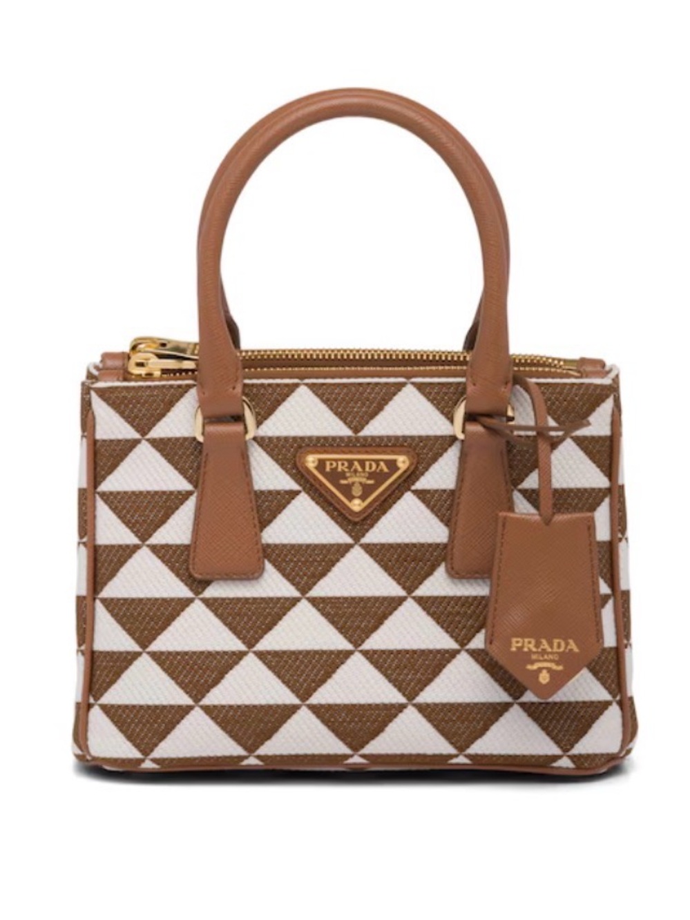 PRADA Brown & White Geometric Mini Galleria Tote Bag
